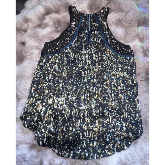 Rebecca Taylor Embellished Blue Print High Neck Tank Top, small - Picture 2 of 9